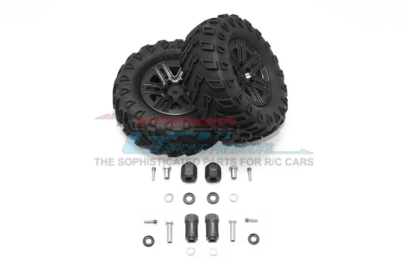 Traxxas Trx-4 Trail Defender Crawler 1.9" Aluminum 6 Spokes Bbs Rims With Onroad Tires And 12Mm Thick Alloy Hex - 1Pr Set Black 1