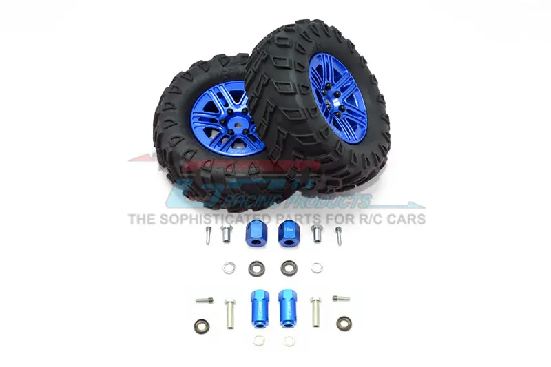 Traxxas Trx-4 Trail Defender Crawler 1.9" Aluminum 6 Spokes Bbs Rims With Onroad Tires And 12Mm Thick Alloy Hex - 1Pr Set Blue 1