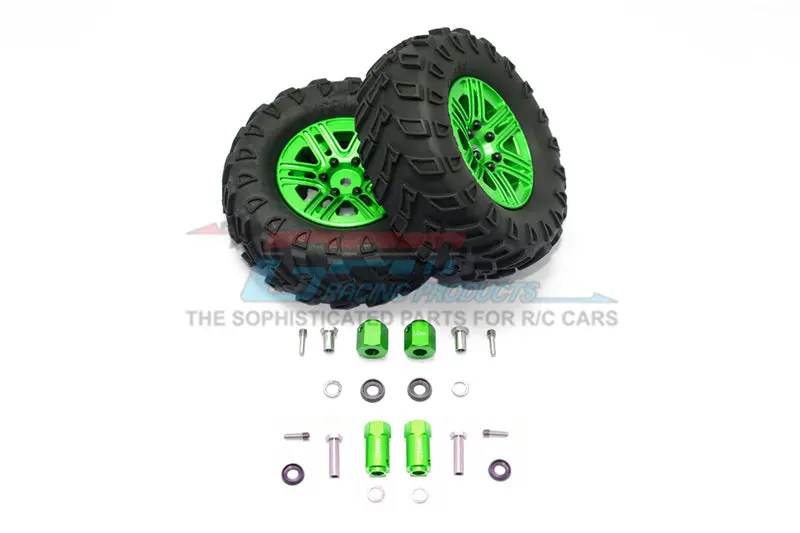 Traxxas Trx-4 Trail Defender Crawler 1.9" Aluminum 6 Spokes Bbs Rims With Onroad Tires And 12Mm Thick Alloy Hex - 1Pr Set Green 1
