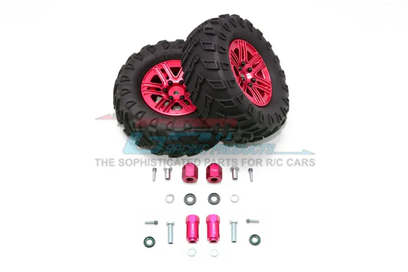 Traxxas Trx-4 Trail Defender Crawler 1.9" Aluminum 6 Spokes Bbs Rims With Onroad Tires And 12Mm Thick Alloy Hex - 1Pr Set Red 1