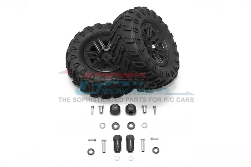 Traxxas Trx-4 Trail Defender Crawler 1.9" Aluminum 6 Spokes Bbs Rims With Onroad Tires And 9Mm Thick Alloy Hex - 1Pr Set Black 1