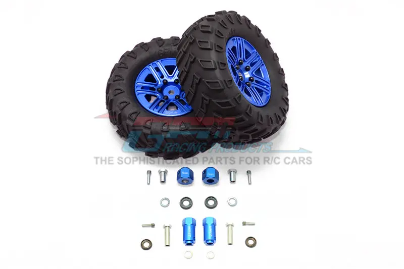 Traxxas Trx-4 Trail Defender Crawler 1.9" Aluminum 6 Spokes Bbs Rims With Onroad Tires And 9Mm Thick Alloy Hex - 1Pr Set Blue 1