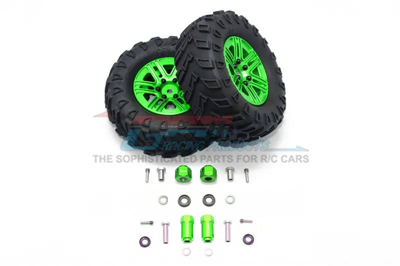 Traxxas Trx-4 Trail Defender Crawler 1.9" Aluminum 6 Spokes Bbs Rims With Onroad Tires And 9Mm Thick Alloy Hex - 1Pr Set Green 1