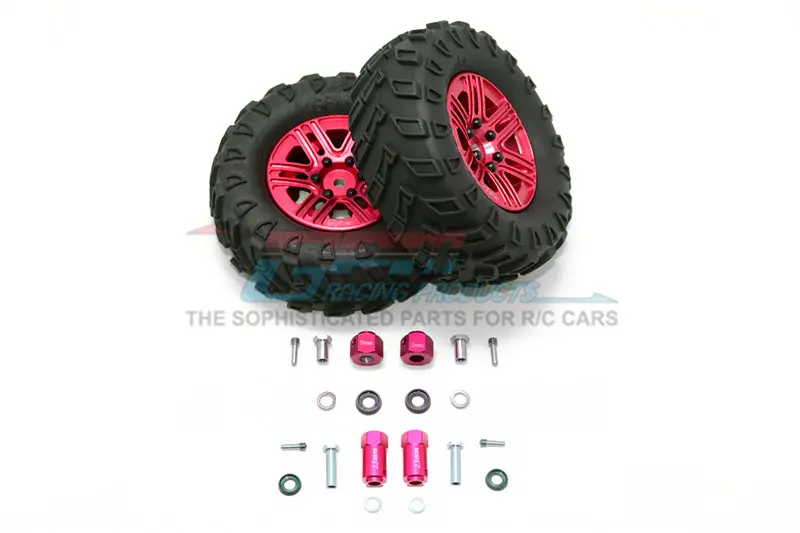 Traxxas Trx-4 Trail Defender Crawler 1.9" Aluminum 6 Spokes Bbs Rims With Onroad Tires And 9Mm Thick Alloy Hex - 1Pr Set Red 1