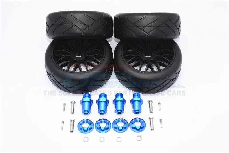 Traxxas Trx-4 Trail Defender Crawler Aluminum 17X19 Hex + On-Road Rubber Radial Tires W/ Plastic Wheels - 24Pcs Set Blue 1