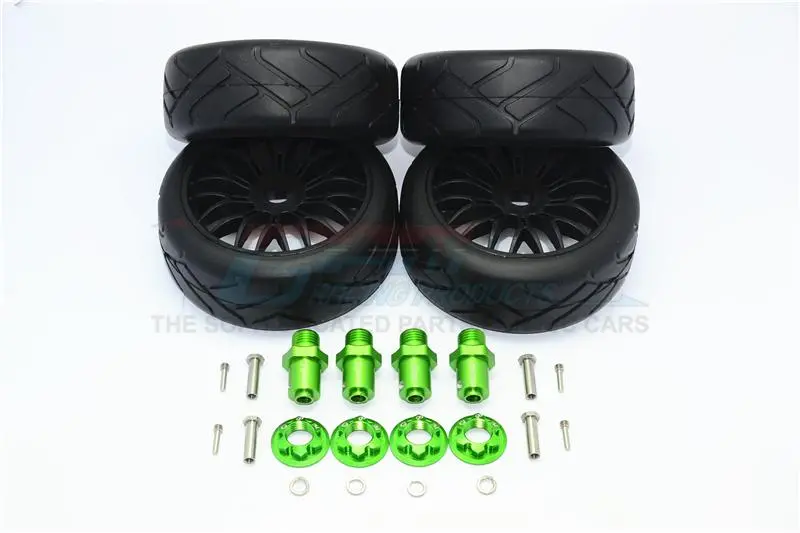 Traxxas Trx-4 Trail Defender Crawler Aluminum 17X19 Hex + On-Road Rubber Radial Tires W/ Plastic Wheels - 24Pcs Set Green 1
