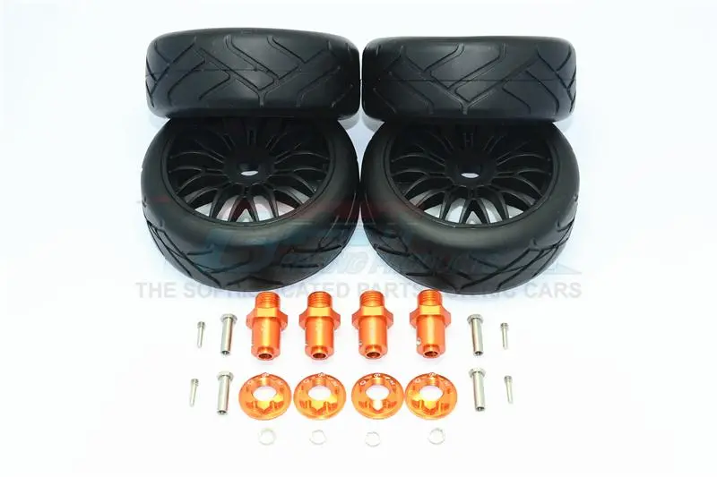 Traxxas Trx-4 Trail Defender Crawler Aluminum 17X19 Hex + On-Road Rubber Radial Tires W/ Plastic Wheels - 24Pcs Set Orange 1