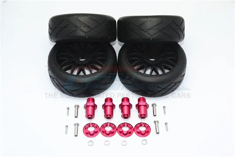 Traxxas Trx-4 Trail Defender Crawler Aluminum 17X19 Hex + On-Road Rubber Radial Tires W/ Plastic Wheels - 24Pcs Set Red 1