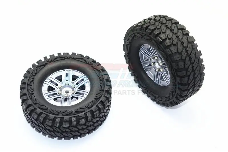 Traxxas Trx-4 Trail Defender Crawler Aluminum 6 Poles Wheels + Crawler Tires - 1Pr Set Gray Silver 1