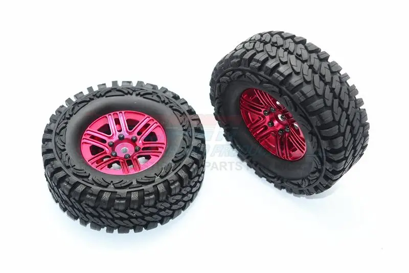 Traxxas Trx-4 Trail Defender Crawler Aluminum 6 Poles Wheels + Crawler Tires - 1Pr Set Red 1