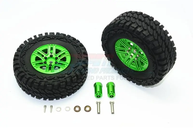 Traxxas Trx-4 Trail Defender Crawler Aluminum 6 Poles Wheels & Crawler Tires + 23Mm Hex Adapter - 1Pr Set Green 1