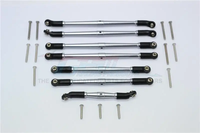 Traxxas Trx-4 Trail Defender Crawler Aluminum Adjustable Upper & Lower Suspension Links - 7Pcs Set Gray Silver 1