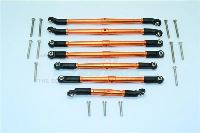 Traxxas Trx-4 Trail Defender Crawler Aluminum Adjustable Upper & Lower Suspension Links - 7Pcs Set Orange 1