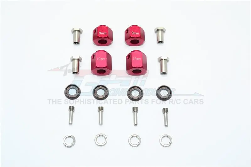 Traxxas Trx-4 Trail Defender Crawler Aluminum Hex Adapters 9Mm & 12Mm Thick - 20Pcs Set Red 1