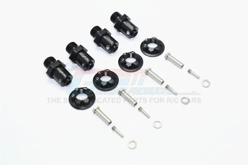 Traxxas Trx-4 Trail Defender Crawler Aluminum Hex Adapters For Front And Rear Wheels (17Mm Hex, 19Mm Long) - 2Prs Set Black 1