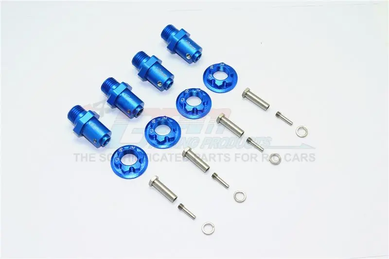 Traxxas Trx-4 Trail Defender Crawler Aluminum Hex Adapters For Front And Rear Wheels (17Mm Hex, 19Mm Long) - 2Prs Set Blue 1
