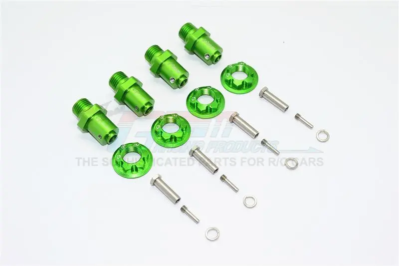 Traxxas Trx-4 Trail Defender Crawler Aluminum Hex Adapters For Front And Rear Wheels (17Mm Hex, 19Mm Long) - 2Prs Set Green 1