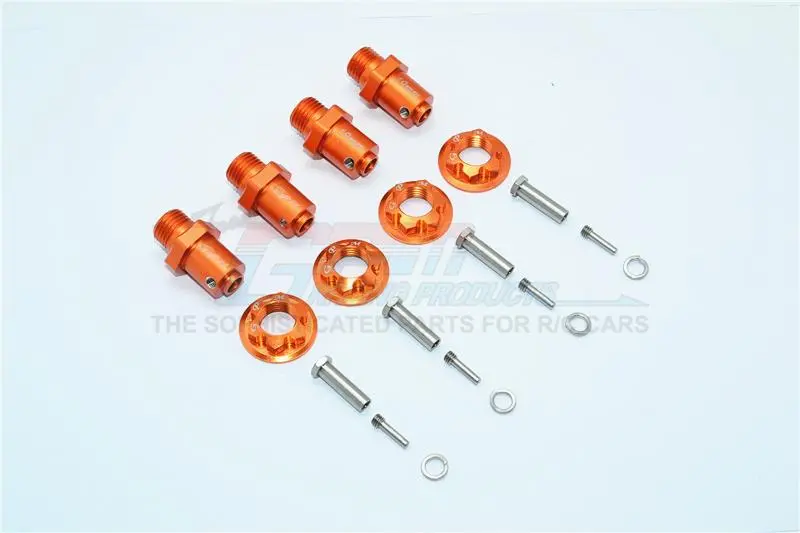 Traxxas Trx-4 Trail Defender Crawler Aluminum Hex Adapters For Front And Rear Wheels (17Mm Hex, 19Mm Long) - 2Prs Set Orange 1