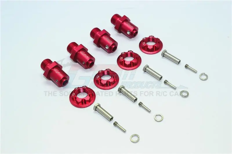 Traxxas Trx-4 Trail Defender Crawler Aluminum Hex Adapters For Front And Rear Wheels (17Mm Hex, 19Mm Long) - 2Prs Set Red 1