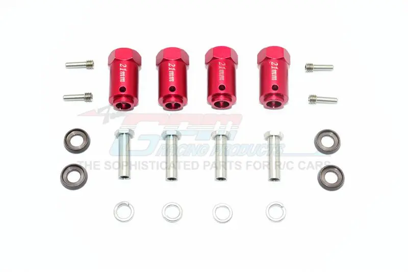 Traxxas Trx-4 Trail Defender Crawler Aluminum Wheel Hex Adapters 21Mm - 4Pc Set Red 1