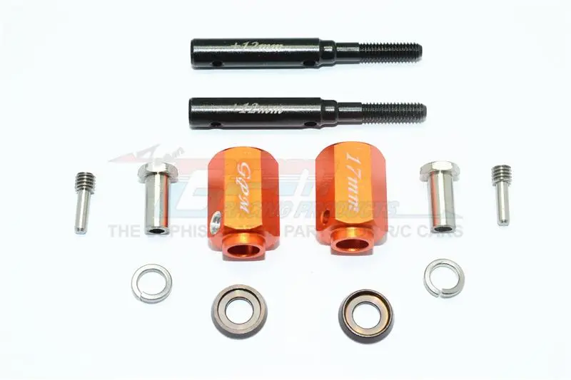 Traxxas Trx-4 Trail Defender Crawler Harden Steel Extended Length Front / Rear Stub Axle +17Mm Hex - 1Pr Set Orange 1