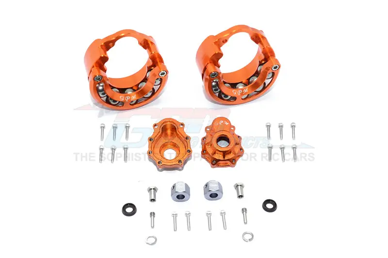 Traxxas Trx-4 Trail Defender Crawler / Trx-6 Mercedes-Benz G63 Aluminum Pendulum Wheel Knuckle Axle Weight + 9Mm Hex Adapter With Outer Portal Case - 1Pr Set Orange 1