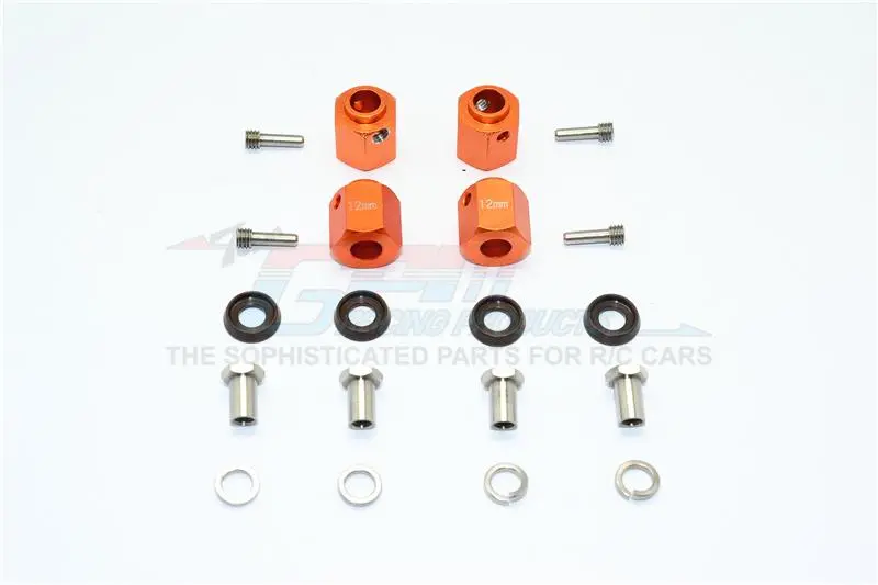 Traxxas Trx-4 Trail Defender Crawler / Trx-6 Mercedes-Benz G63 Aluminum Wheel Hex Adapters 12Mm - 4Pcs Set Orange 1