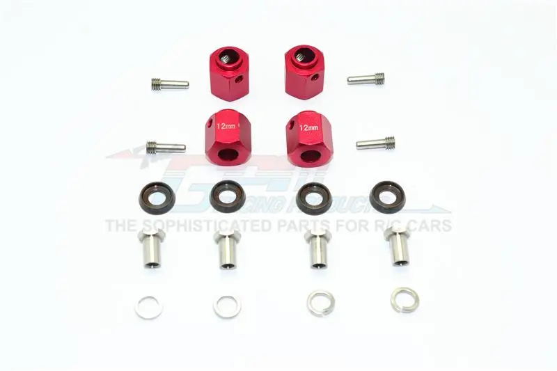 Traxxas Trx-4 Trail Defender Crawler / Trx-6 Mercedes-Benz G63 Aluminum Wheel Hex Adapters 12Mm - 4Pcs Set Red 1