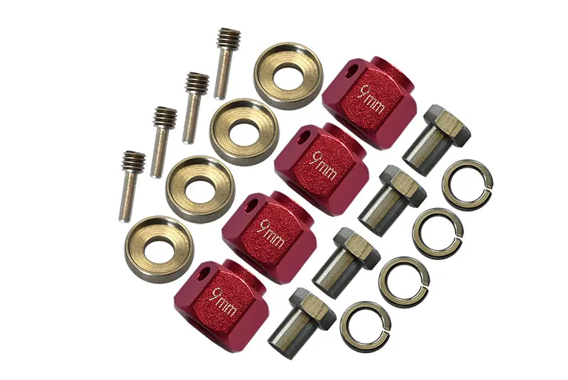 Traxxas Trx-4 Trail Defender Crawler / Trx-6 Mercedes-Benz G63 Aluminum Wheel Hex Adapters 9Mm - 4Pcs Set Red 1
