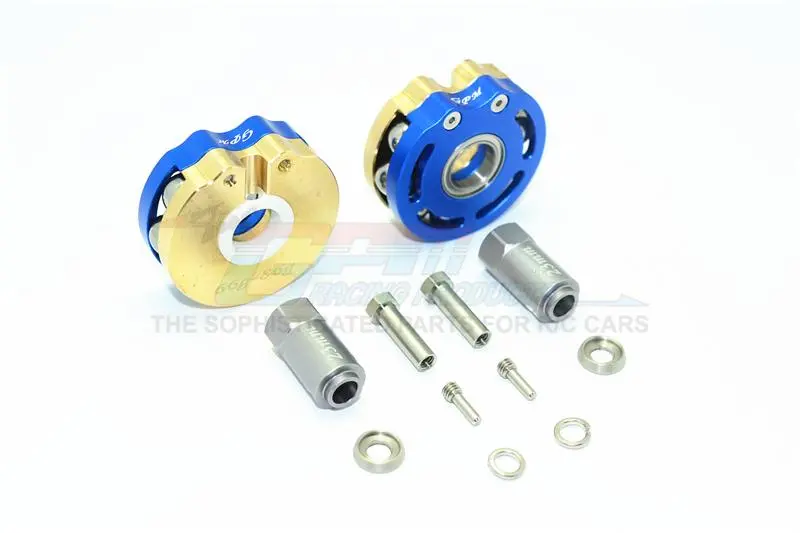 Traxxas Trx-4 Trail Defender Crawler / Trx-6 Mercedes-Benz G63 Brass Pendulum Wheel Knuckle Axle Weight With Alloy Lid + 23Mm Hex Adapter - 1Pr Set Blue 1
