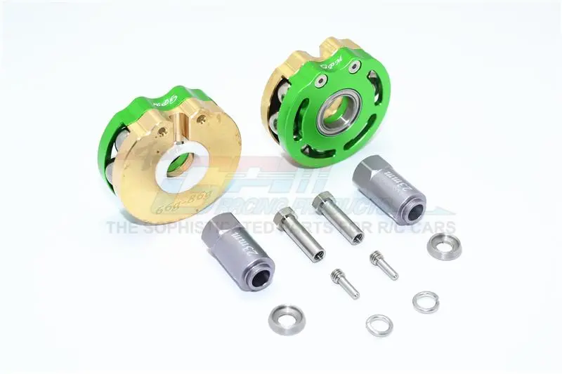 Traxxas Trx-4 Trail Defender Crawler / Trx-6 Mercedes-Benz G63 Brass Pendulum Wheel Knuckle Axle Weight With Alloy Lid + 23Mm Hex Adapter - 1Pr Set Green 1