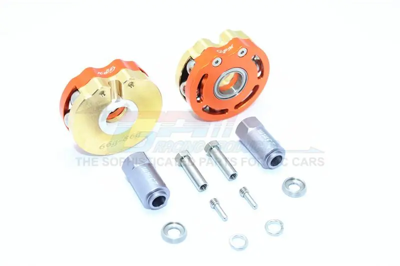 Traxxas Trx-4 Trail Defender Crawler / Trx-6 Mercedes-Benz G63 Brass Pendulum Wheel Knuckle Axle Weight With Alloy Lid + 23Mm Hex Adapter - 1Pr Set Orange 1
