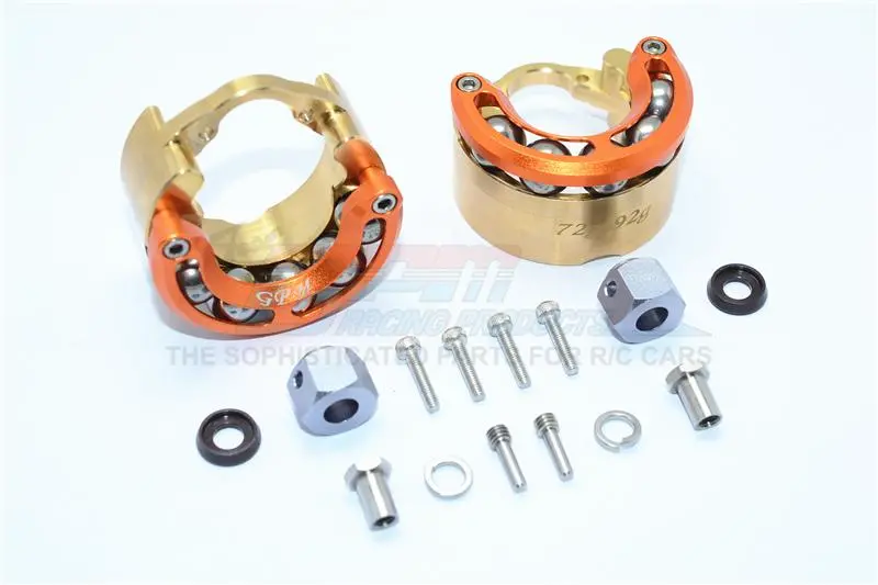 Traxxas Trx-4 Trail Defender Crawler / Trx-6 Mercedes-Benz G63 Brass Pendulum Wheel Knuckle Axle Weight With Alloy Lid + 9Mm Hex Adapter - 1Pr Set Orange 1