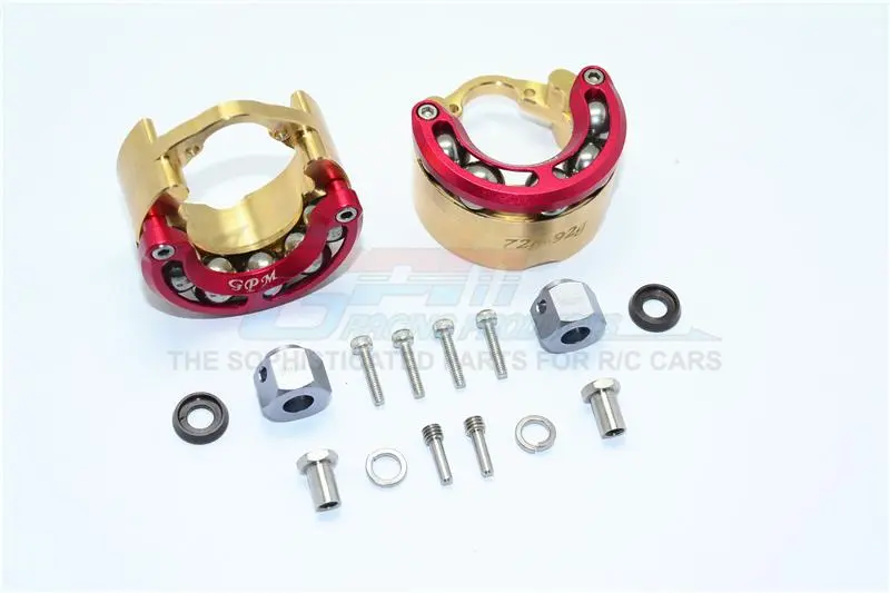Traxxas Trx-4 Trail Defender Crawler / Trx-6 Mercedes-Benz G63 Brass Pendulum Wheel Knuckle Axle Weight With Alloy Lid + 9Mm Hex Adapter - 1Pr Set Red 1