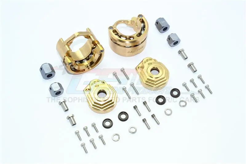 Traxxas Trx-4 Trail Defender Crawler / Trx-6 Mercedes-Benz G63 Brass Pendulum Wheel Knuckle Axle Weight With Brass Outer Portal Case + 9Mm & 12Mm Hex Wideners (150G Per Wheel Extreme Heavy Edition) - 1Pr Set 1