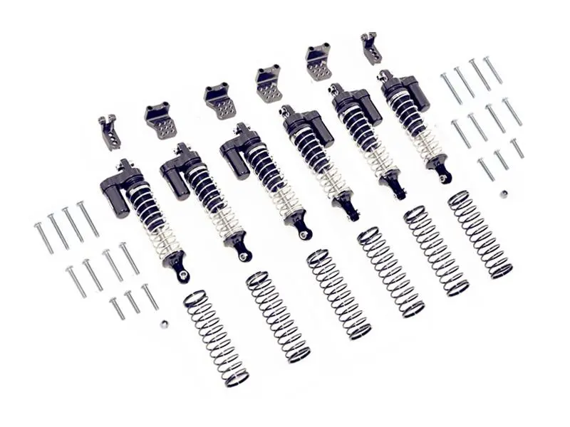 Traxxas Trx-6 Mercedes-Benz G63 (88096-4) Aluminum  L-Shape Piggy Back Spring Dampers 90Mm + Adjustable Damper Mount (Multiple Positioning Holes) - 42Pc Set Black 1