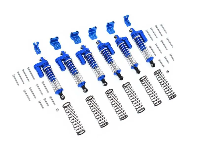 Traxxas Trx-6 Mercedes-Benz G63 (88096-4) Aluminum  L-Shape Piggy Back Spring Dampers 90Mm + Adjustable Damper Mount (Multiple Positioning Holes) - 42Pc Set Blue 1