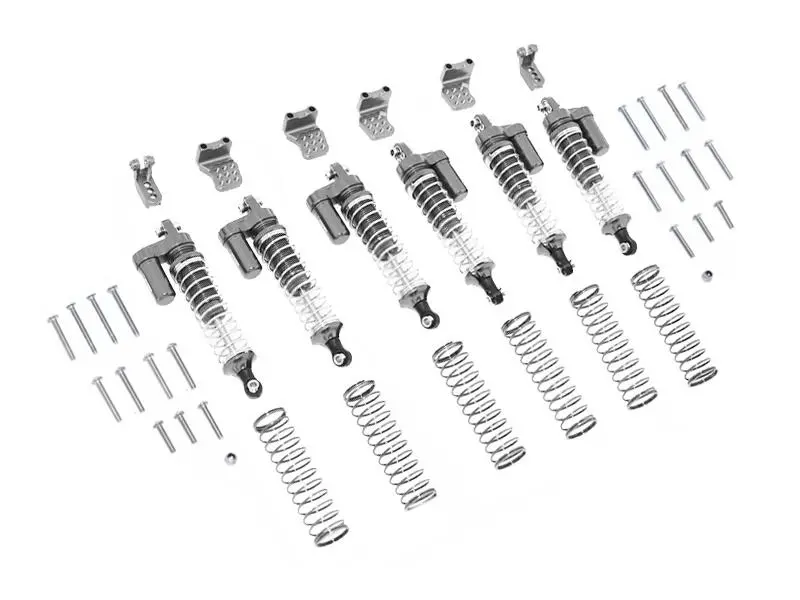 Traxxas Trx-6 Mercedes-Benz G63 (88096-4) Aluminum  L-Shape Piggy Back Spring Dampers 90Mm + Adjustable Damper Mount (Multiple Positioning Holes) - 42Pc Set Gray Silver 1
