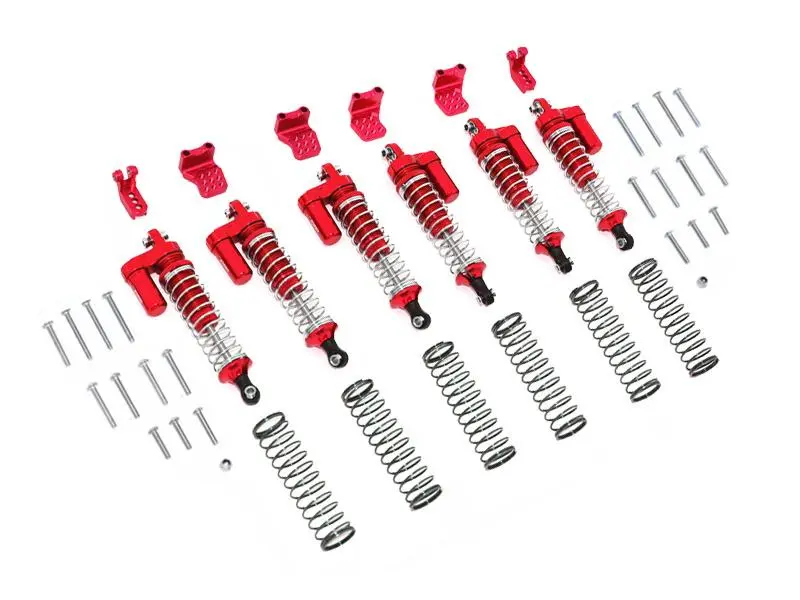 Traxxas Trx-6 Mercedes-Benz G63 (88096-4) Aluminum  L-Shape Piggy Back Spring Dampers 90Mm + Adjustable Damper Mount (Multiple Positioning Holes) - 42Pc Set Red 1