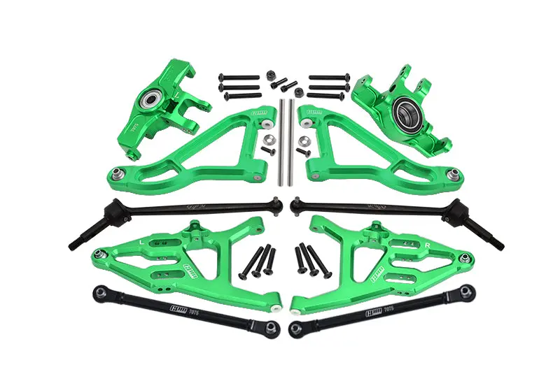 Traxxas Unlimited Desert Racer 4X4 (#85076-4) Aluminum Front Upper & Lower Arms + Knuckle Arms + Harden Steel Cvd Drive Shaft + Sst Turnbuckles - 36Pc Set Green 1
