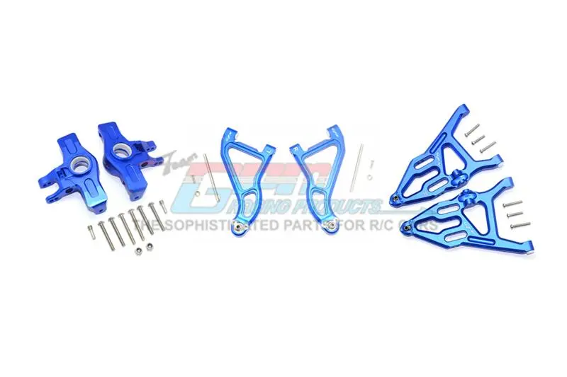 Traxxas Unlimited Desert Racer 4X4 (#85076-4) Aluminum Front Upper & Lower Arms + Knuckle Arms Set - 28Pc Set Blue 1