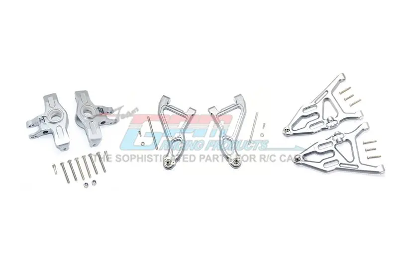 Traxxas Unlimited Desert Racer 4X4 (#85076-4) Aluminum Front Upper & Lower Arms + Knuckle Arms Set - 28Pc Set Gray Silver 1