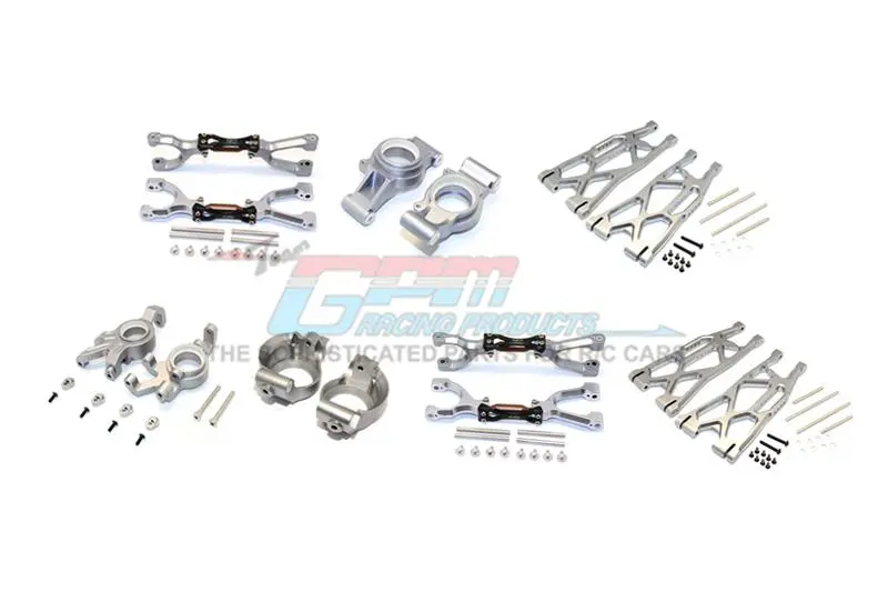 Traxxas X-Maxx 4X4 Aluminum Front & Rear Upper + Lower Arms + Front C Hubs + Front Kncukle Arms Set - 92Pc Set Gray Silver 1