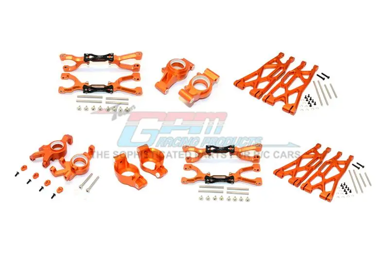 Traxxas X-Maxx 4X4 Aluminum Front & Rear Upper + Lower Arms + Front C Hubs + Front Kncukle Arms Set - 92Pc Set Orange 1