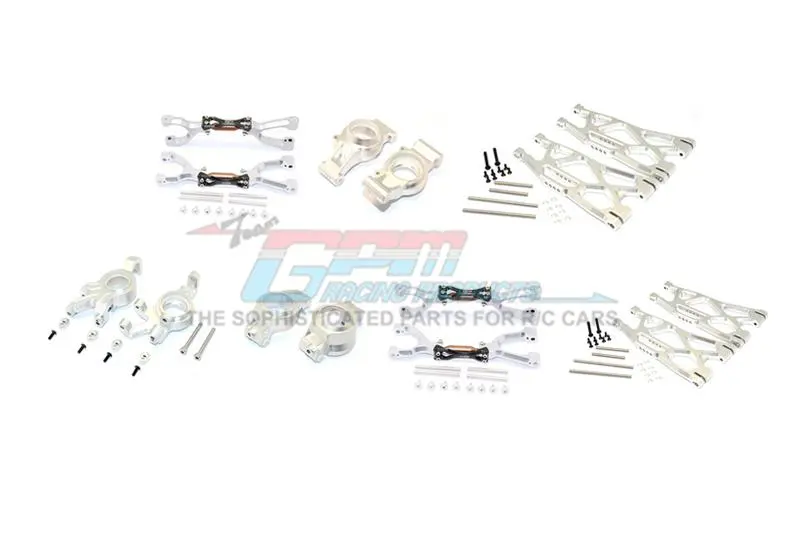 Traxxas X-Maxx 4X4 Aluminum Front & Rear Upper + Lower Arms + Front C Hubs + Front Kncukle Arms Set - 92Pc Set Silver 1
