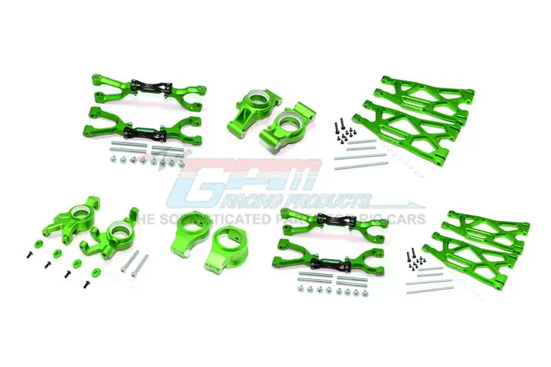 Traxxas X-Maxx 4X4 Aluminum Front & Rear Upper + Lower Arms + Front C Hubs + Front Knuckle Arms Set (For X-Maxx 6S / 8S) - 92Pc Set Green 1
