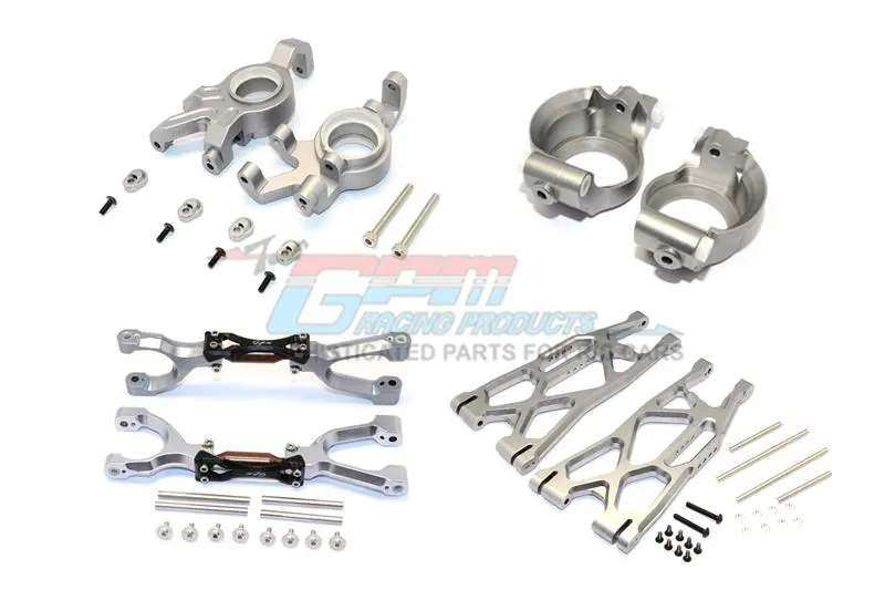 Traxxas X-Maxx 4X4 Aluminum Front Upper + Lower Arms + C Hubs + Kncukle Arms Set - 52Pc Set Gray Silver 1