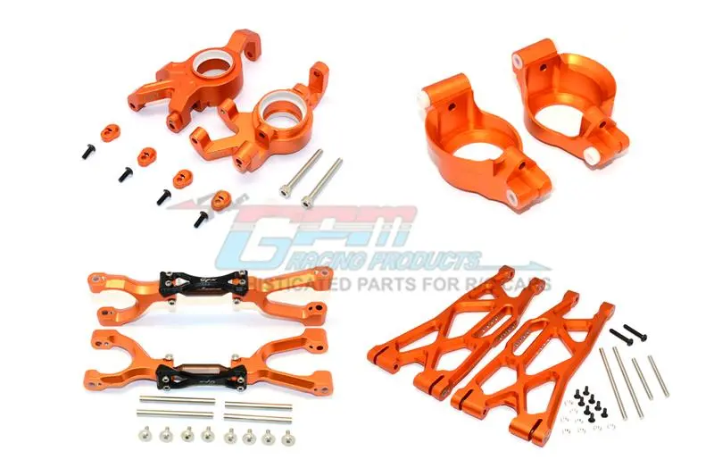 Traxxas X-Maxx 4X4 Aluminum Front Upper + Lower Arms + C Hubs + Kncukle Arms Set - 52Pc Set Orange 1