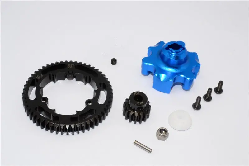 Traxxas X-Maxx 4X4 Aluminum Gear Adapter + Steel Spur Gear 53T + Motor Gear 15T - 1 Set Blue 1