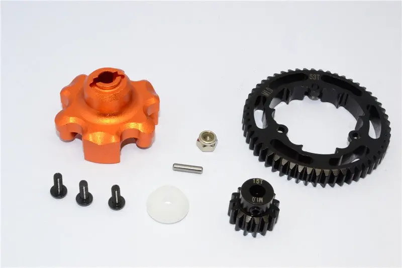 Traxxas X-Maxx 4X4 Aluminum Gear Adapter + Steel Spur Gear 53T + Motor Gear 15T - 1 Set Orange 1